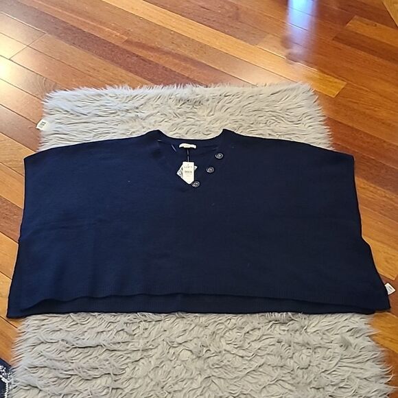 NWT Loft navy blue acrylic cropped sleeveless oversized vneck sweater size xs - Picture 1 of 6